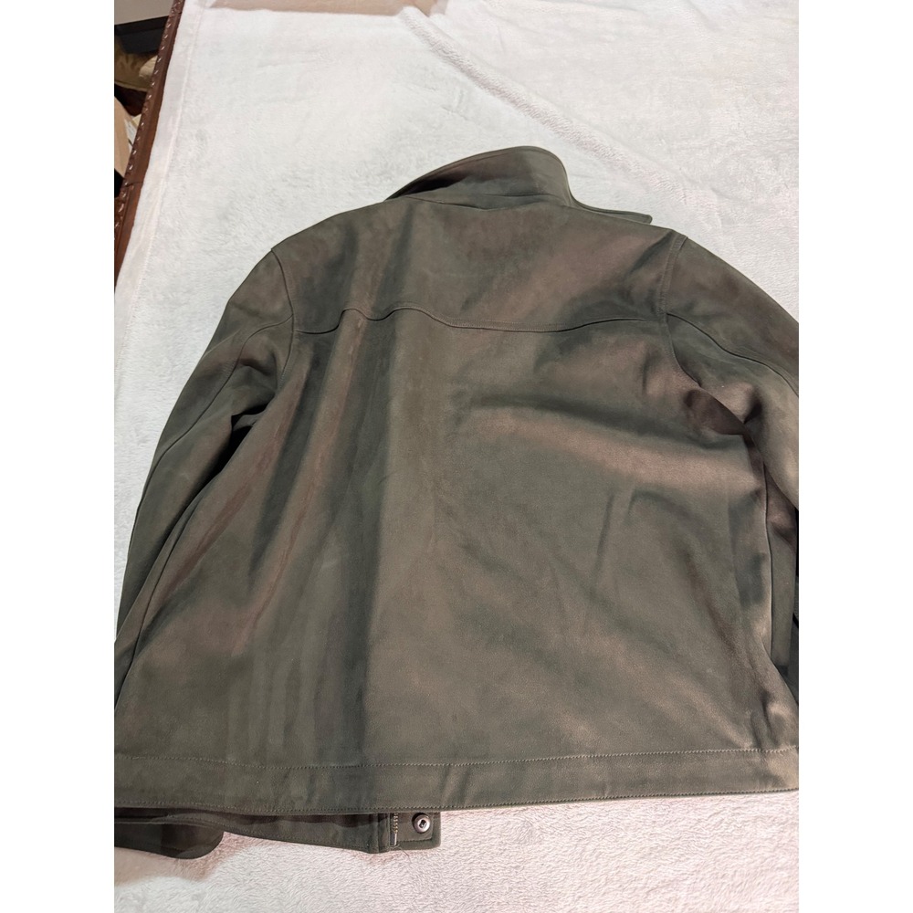 Banana Republic Mens XL Vegan Suede Trucker Jacket Olive Green Full Zip Utility - Picture 11 of 13